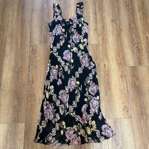 Vintage 90s Y2K Eva Blue Womens Beaded‎ Maxi Dress Size 14 Whimsigoth Dark Fairy